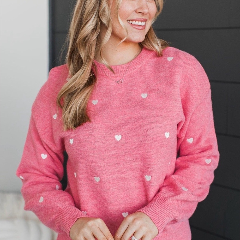NWOT Staccato Pink Heart Sweater,M/L